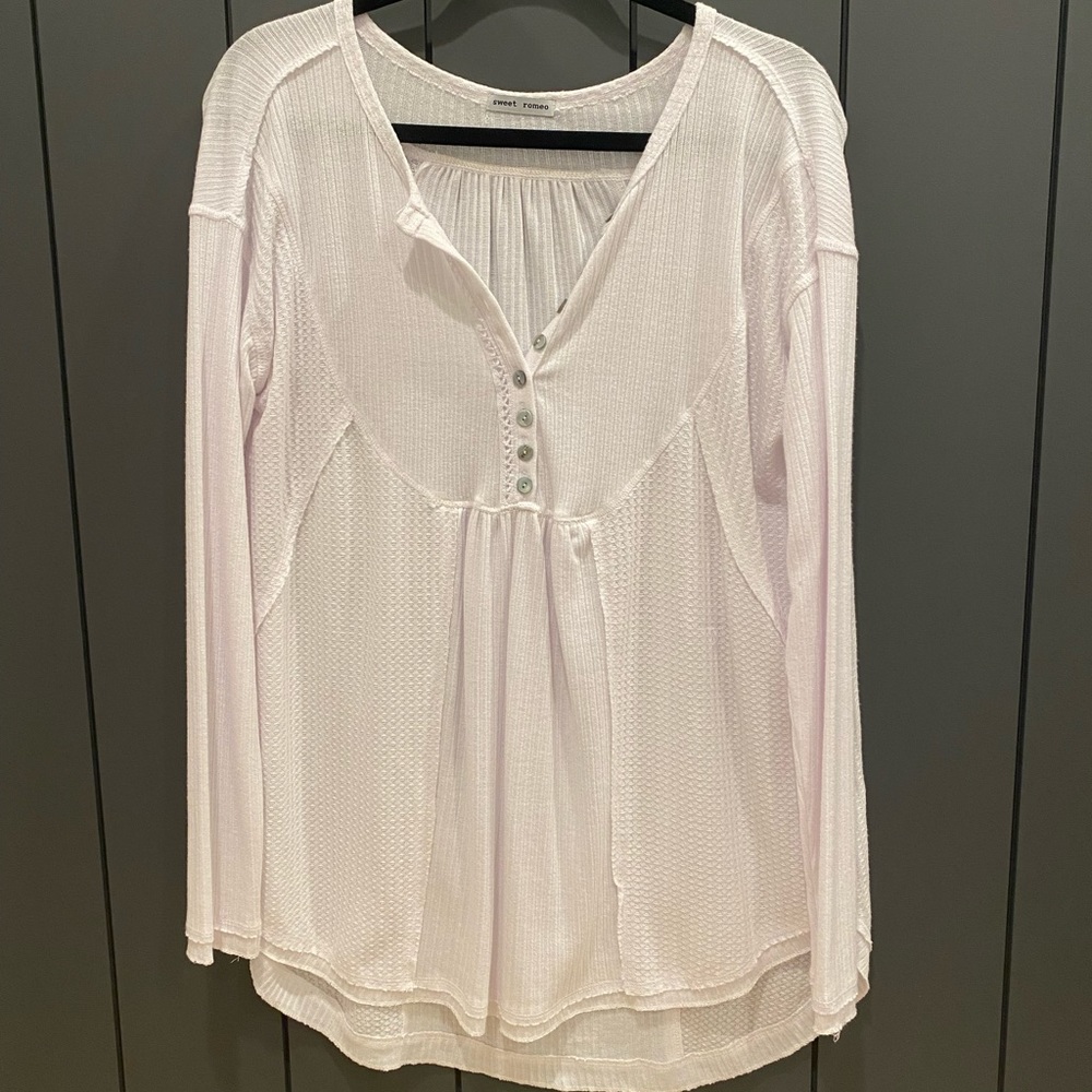 SWEET ROMEO NORDSTROM white long sleeve waffle knit/thermal henley